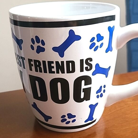 My Best Friend is My Dog White Mug with Pawprints & Bones in Blue - Picture 5 of 7